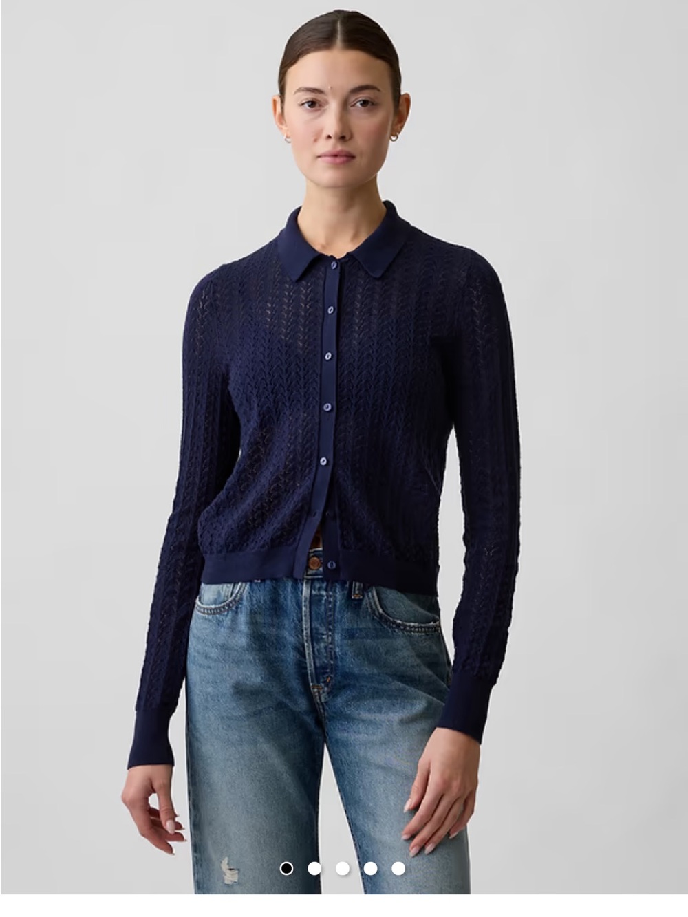 GAP Factory Navy Lace-Stitch Collared Cardigan